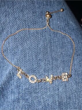 Dainty Gold Nameplate Bracelet LOVE cz Crystal Accents rhinestone